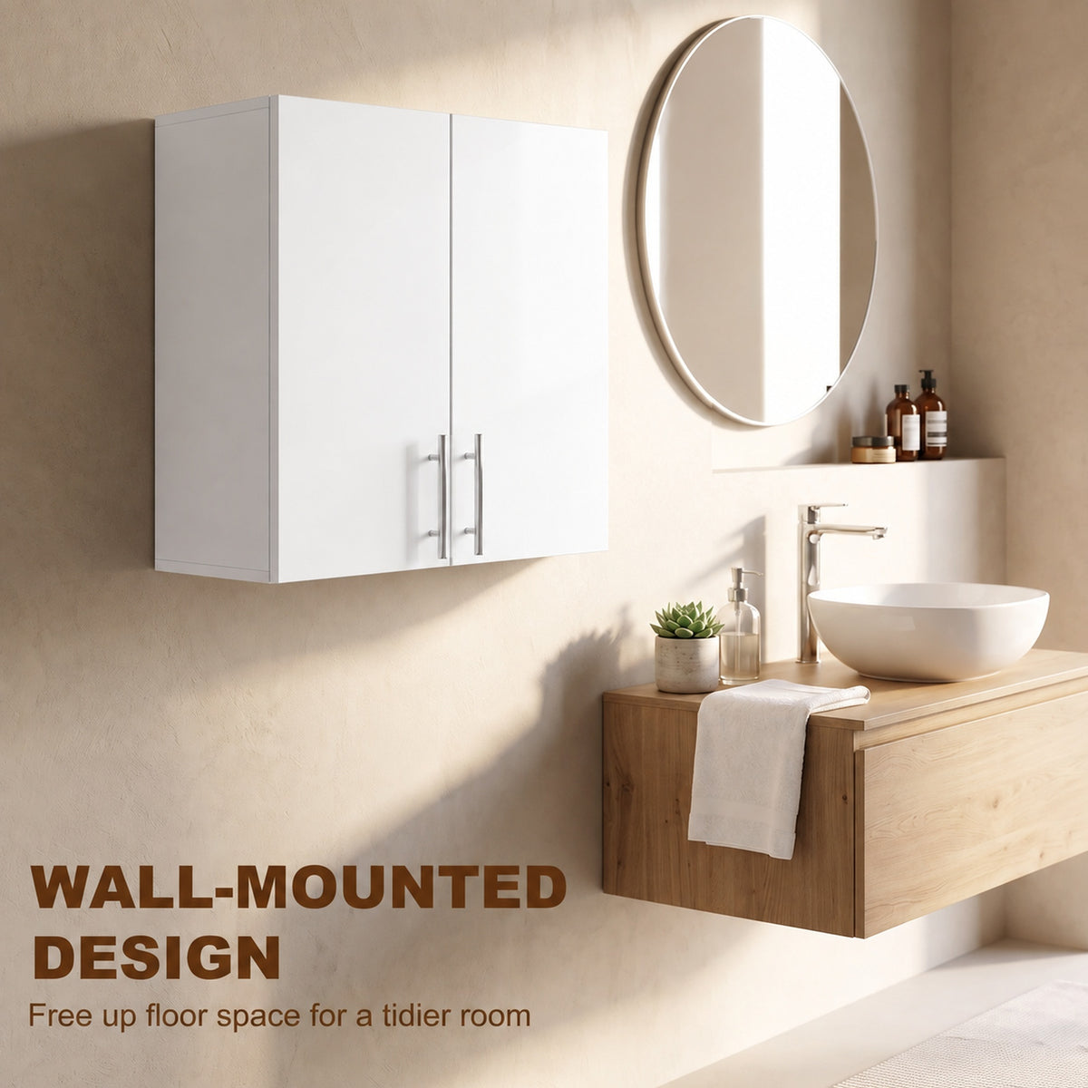 Wall-Mounted Cabinet | White MDF | 60x31x60cm | 2 Doors | Adjustable Shelf 6.4cm Steps | Soft-Close Hinges | 20kg | Bathroom Kitchen Living Room