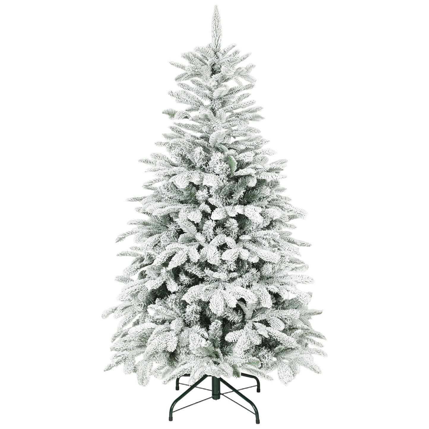 5 ft Artificial Flocked Christmas Tree with 717 Branches, Hinged Xmas Tree with Foldable Metal Stand, Easy Assembly for Home Office Decor