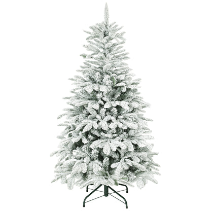 5 ft Artificial Flocked Christmas Tree with 717 Branches, Hinged Xmas Tree with Foldable Metal Stand, Easy Assembly for Home Office Decor