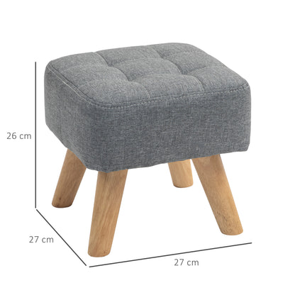 Modern Tufted Footstool, Fabric Foot Stool with Rubber Wood Legs, Padded Seat, for Living Room, Bedroom, Entryway