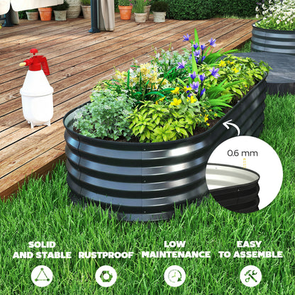 Set of 2 Galvanised Steel Raised Garden Beds | Open Bottom | Rubber Seal Top | 4 Protective Corners | Metal Plant Stakes | Easy Assembly | 150x60x30cm | Dark Grey