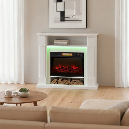 6142 BTU Electric Fireplace and LED Mantel, 17-27°C - White