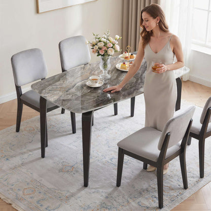 Sintered Stone Dining Table | 4 Seater | 130x70x75cm | Heat & Scratch Resistant | Stain-Resistant | Metal Legs | Adjustable Feet | Brown