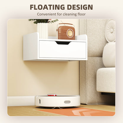 Set of 2 Floating Wall-Mounted Bedside Tables / Nightstands | Drawer & Top Shelf | 10kg | White