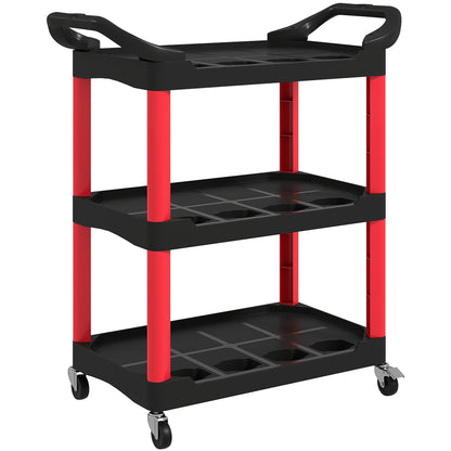 3-Tier Rolling Tool Cart, Tool Trolley on Wheels, Plastic Mobile Service Utility Cart W/ Handles for Garage, Mechanics and Warehouse, 91kg Capacity