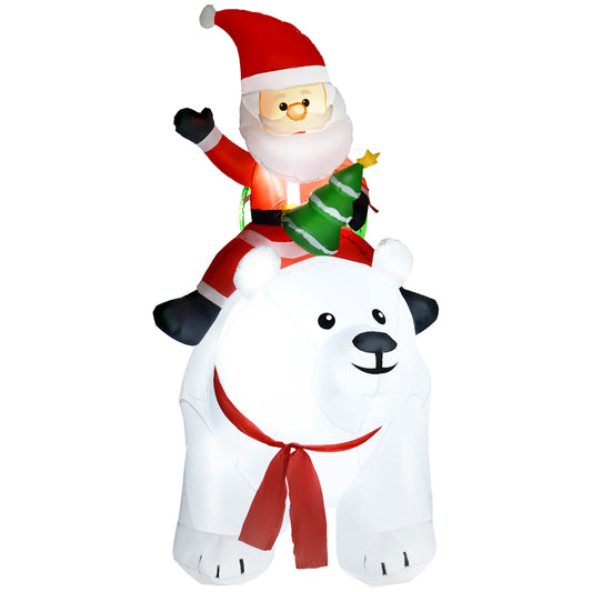 Outsunny 6.6FT Christmas Inflatable Santa Claus Riding on Polar Bear, Blow Up Outdoor LED Display for Garden Party