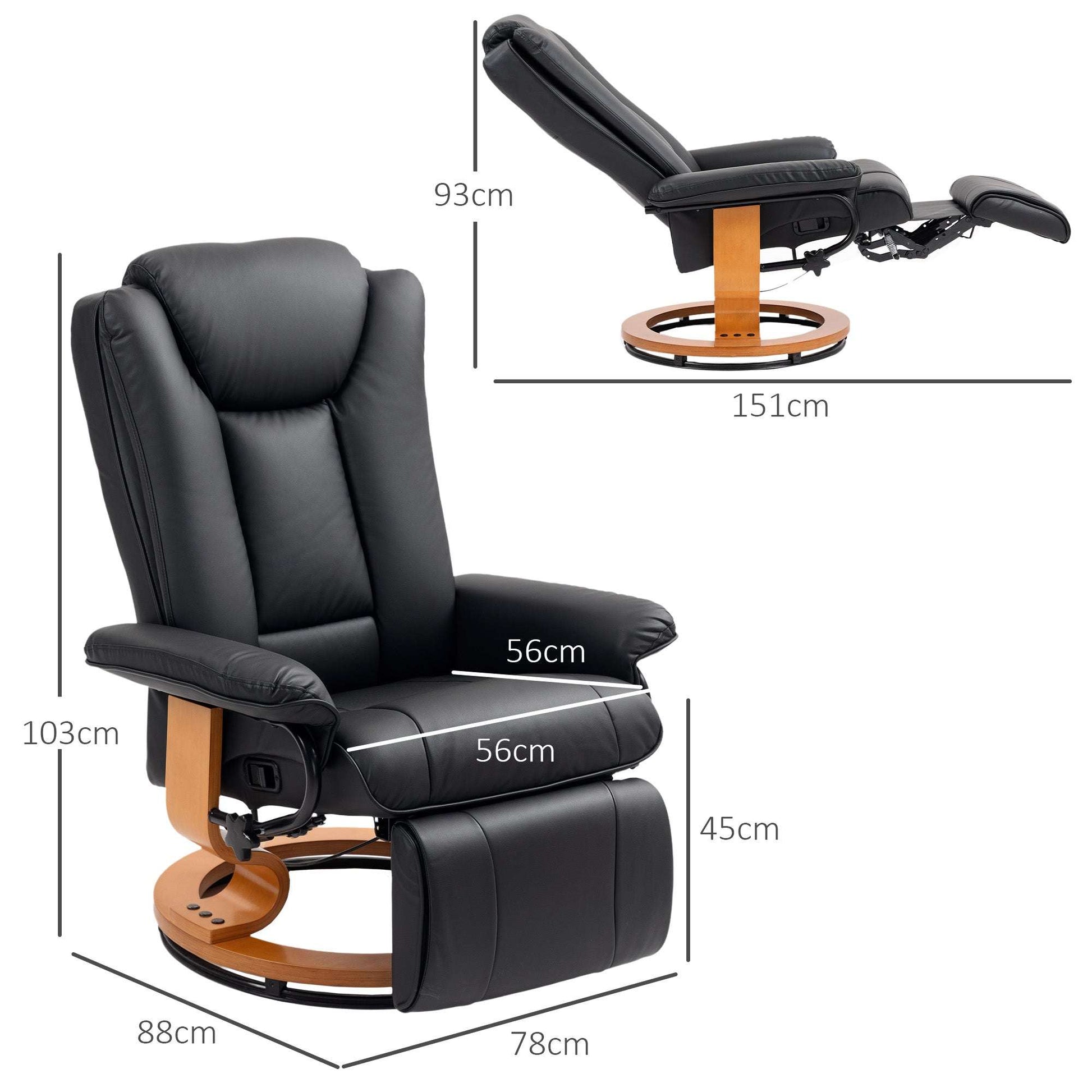 Stylish Faux Leather Recliner Chair - Black