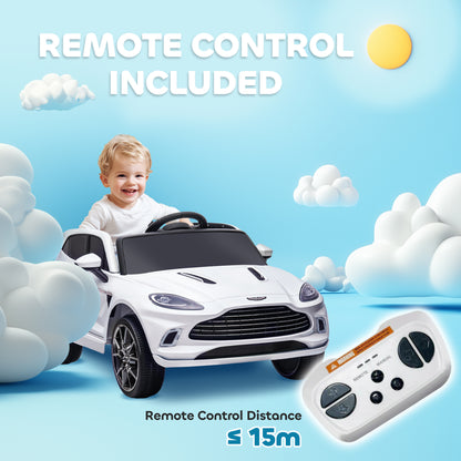 Licensed Aston Martin DBX Licensed Battery Powered Kids Electric Car, 12V Kids Ride on Car w/ Lights, Music Horn, White / Pink