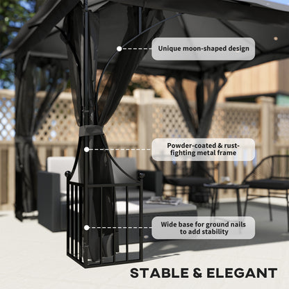 Outsunny 3 x 3(m) Garden Gazebo Patio Party Tent Shelter Outdoor Canopy Double Tier Sun Shade Metal Frame Netting, Dark Grey