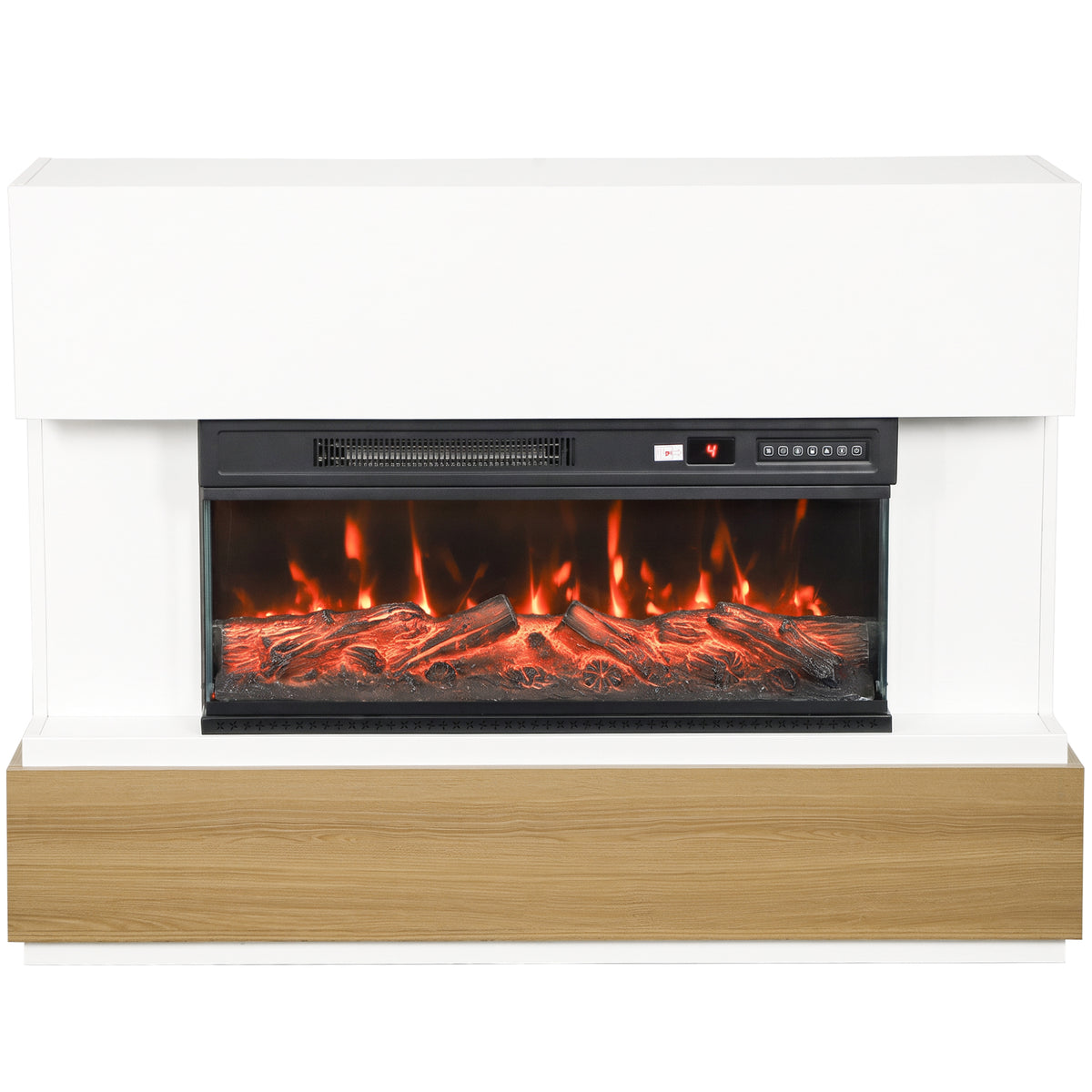 117cm Three-Sided Electric Fireplace Suite | White Surround & Wood-Effect Base | 900/1800W, 12 Flame Colours, Remote & 8-Hour Timer