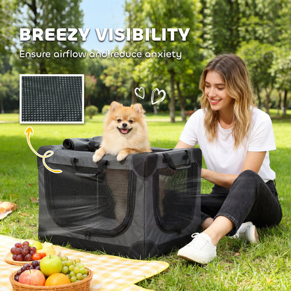 Soft Dog Crate | Pop-Up 8-Rod Frame | 3-Sided Mesh | Full-Zip Closure | Removable Washable Pad | Folds to 42 x 20 x 20cm | Small Dogs up to 4kg | Army Green