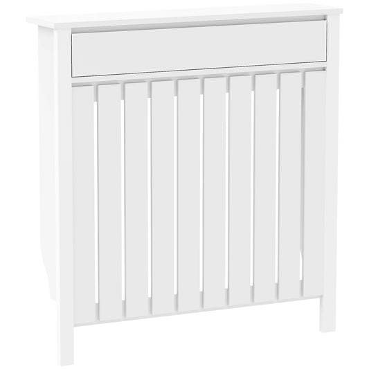 MDF & Particle Board Radiator Cover with 1 Drawer | Vertical Slats | Flat Top Display Surface | Wall Mountable | Pre-Cut Outs | 14kg Capacity | 88.5x19x93cm | White
