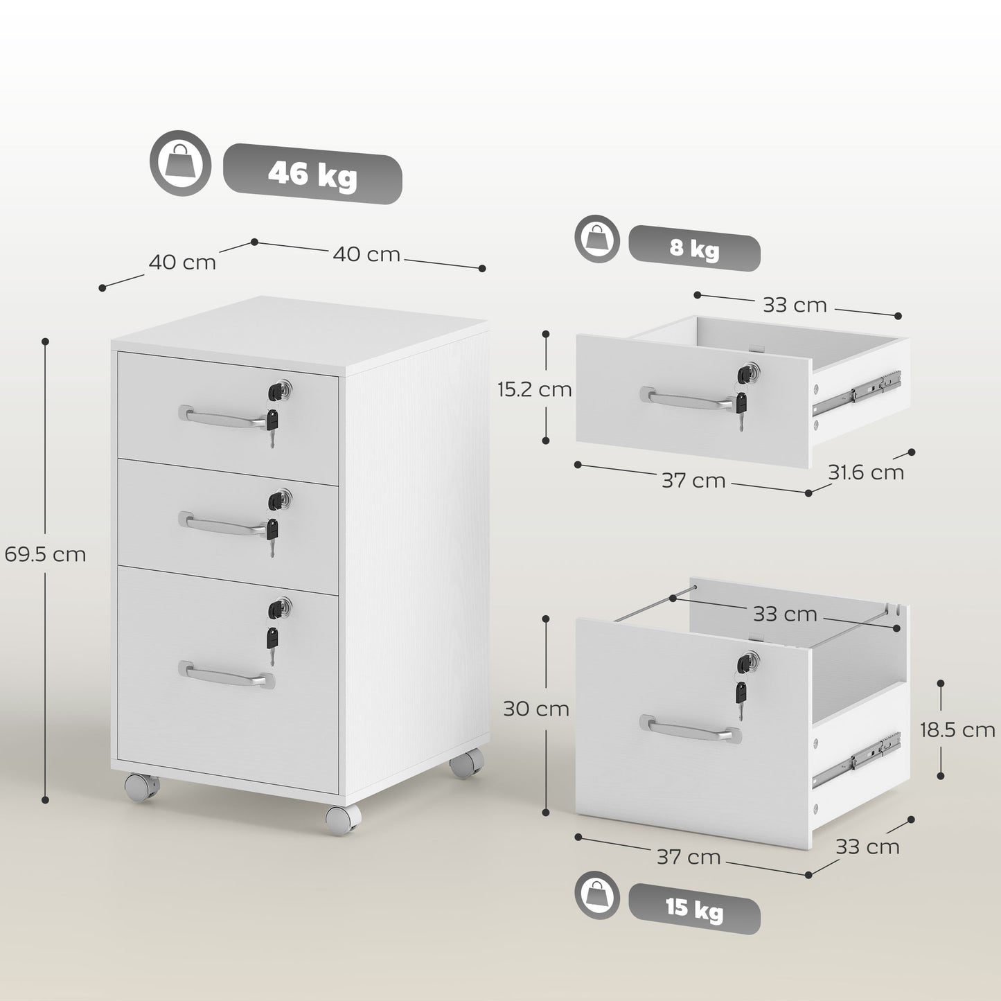 Three Drawer Wood-Effect Filing Cabinet - White