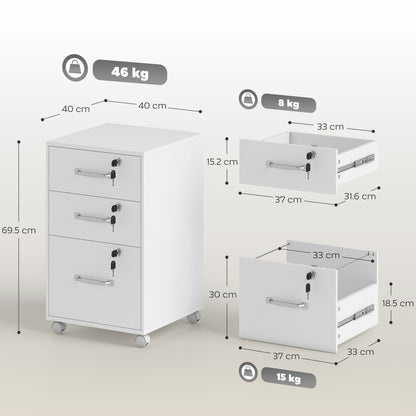 Three Drawer Wood-Effect Filing Cabinet - White