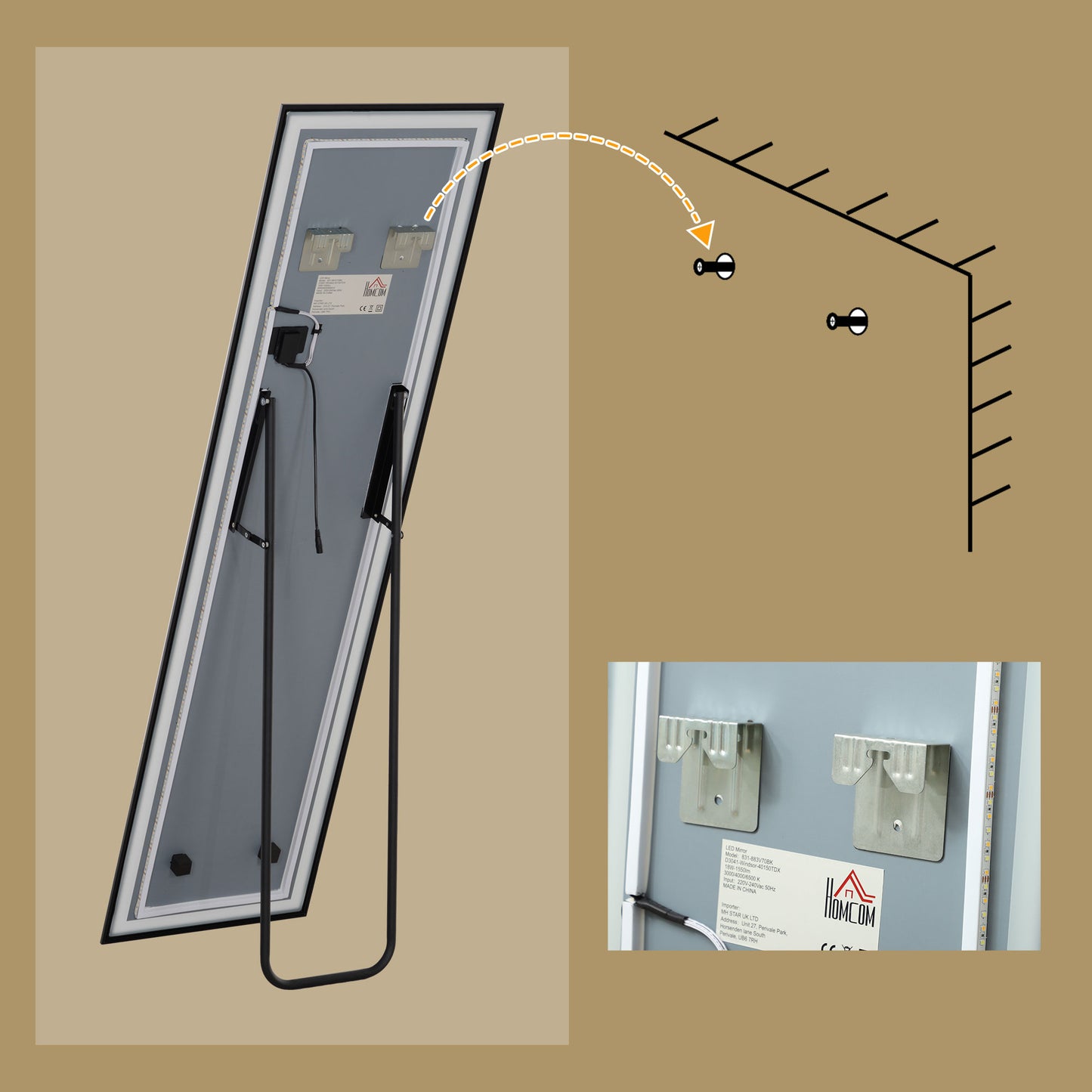 Full Length Mirror with LED Lights, 150 x 40cm Free Standing Mirror with Dimming and 3 Colour Lighting, Leaning or Wall Mirror - Black