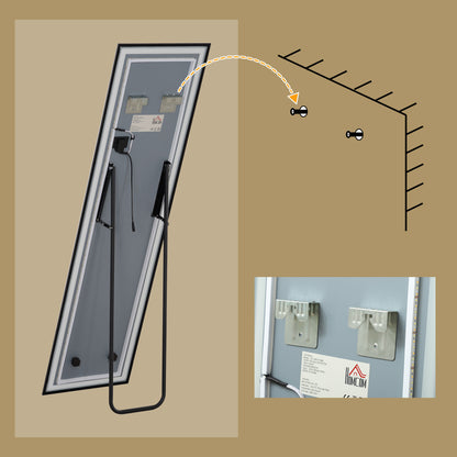 Full Length Mirror with LED Lights, 150 x 40cm Free Standing Mirror with Dimming and 3 Colour Lighting, Leaning or Wall Mirror - Black