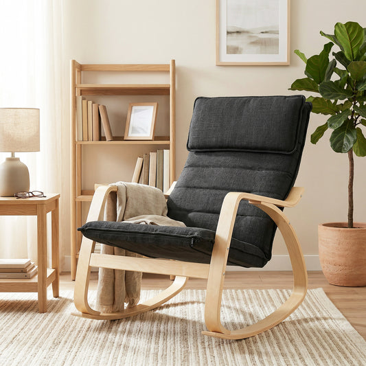 Lounge Chair, Comfortable Relax Rocking Chair with Headrest, 67W x 92D x 89H cm, Black