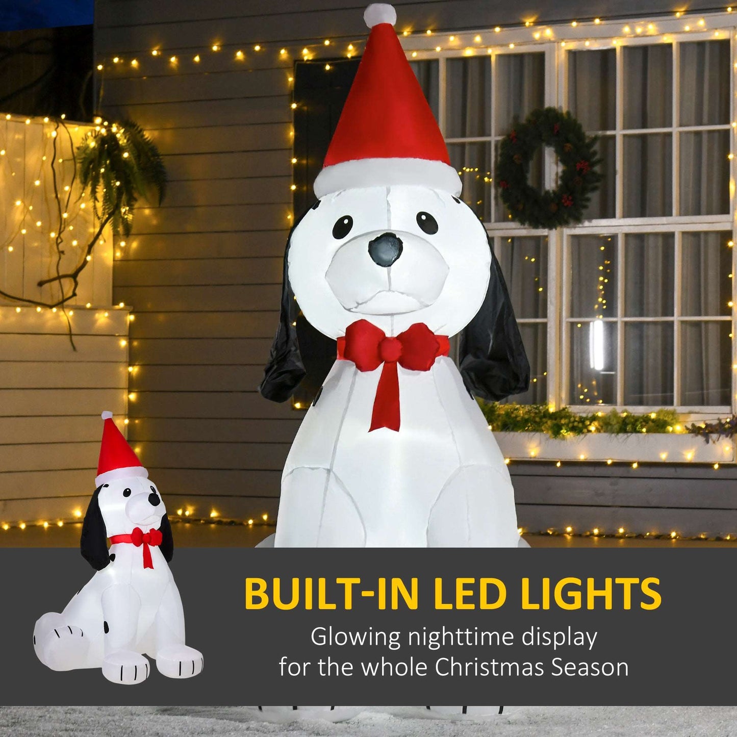 1.8m Inflatable Christmas Puppy Dog Wearing Santa Hat Lighted Outdoor Decoration Blow Up Decor for Holiday Indoor