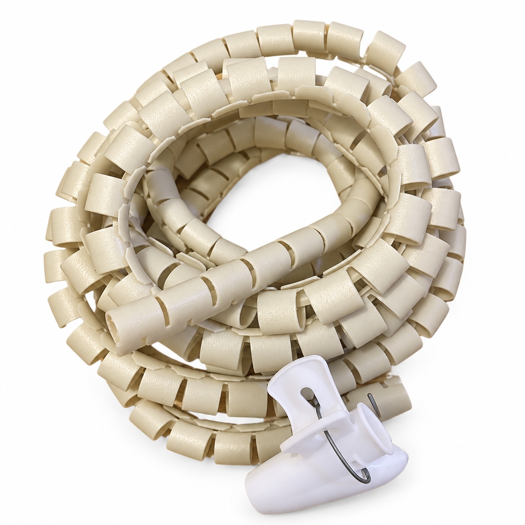 Coiled cable tidy kit on a white studio background