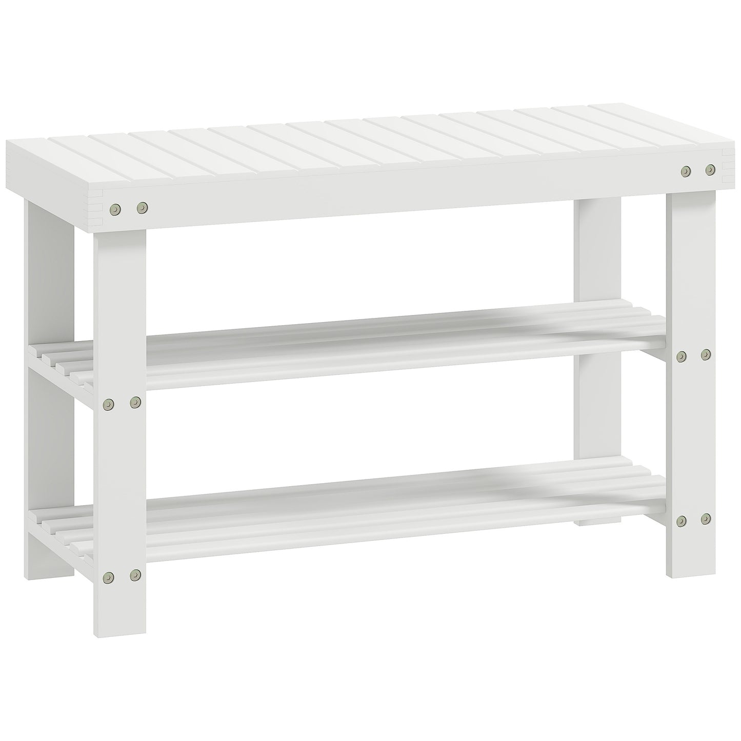 Two Shelf Bamboo Shoe Storage Bench - White