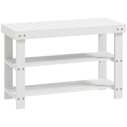 Two Shelf Bamboo Shoe Storage Bench - White