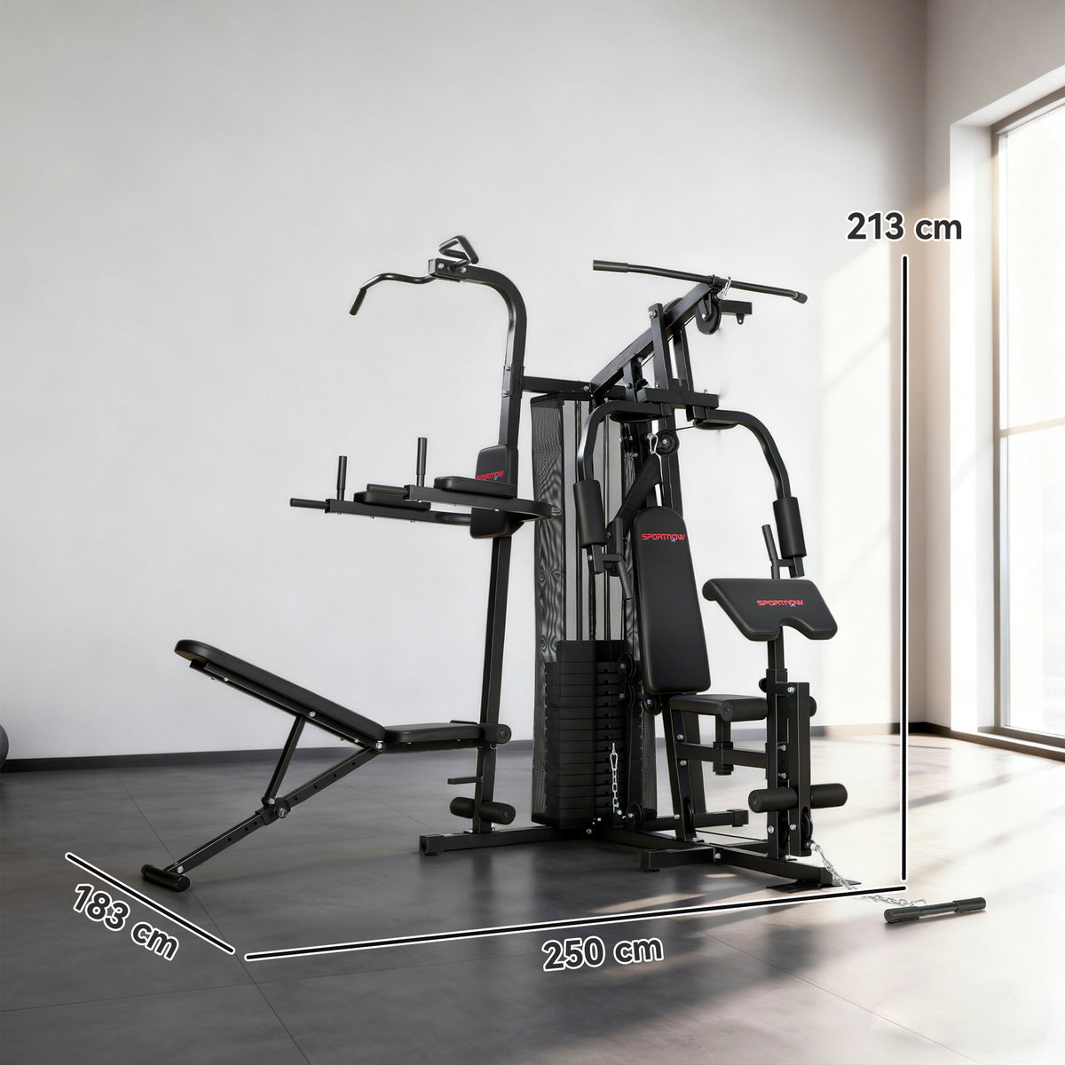 All-in-One Home Gym Machine | Power Cage with 69 kg Weight Stack, Lat Pulldown, Chest Press, Leg Press & Pull-Up Station | 120 kg Capacity | Black