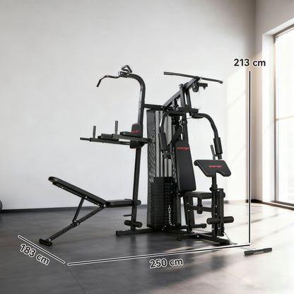 All-in-One Home Gym Machine | Power Cage with 69 kg Weight Stack, Lat Pulldown, Chest Press, Leg Press & Pull-Up Station | 120 kg Capacity | Black