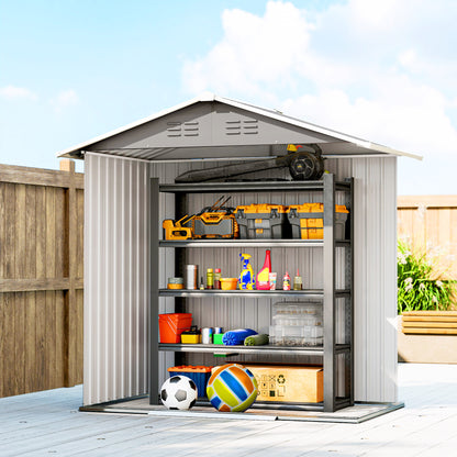 Galvanised Steel Garden Storage Shed | Double Sliding Lockable Door | 4 Vents | Sloped Roof | Steel Tile Roof & Walls | 194x107x191cm | 1.8m² | Light Grey