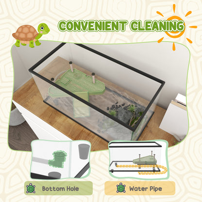 PawHut 50L Glass Turtle Tank Aquarium with Basking Platform, Easy-Drain, Strip Patch Thermometer