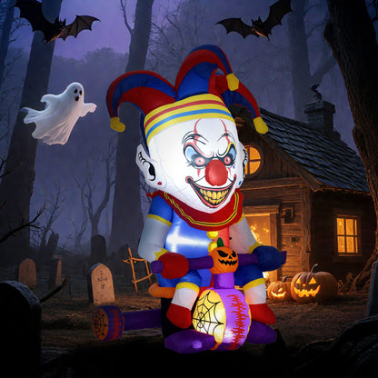 4ft Halloween Inflatable Clown on Bicycle, Blow Up Outdoor Halloween Decoration with 3 Built-in LED Lights for Garden, Party Indoor Outdoor