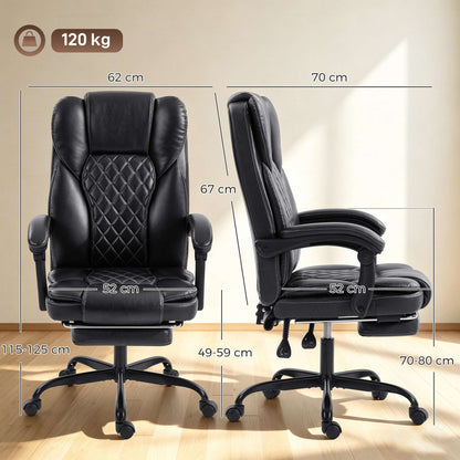 High-Back Executive Reclining Office Chair | 90-135° Recline | Linkage Armrests | Retractable Footrest | Pocket Spring & Foam Seat | PU Leather | EN1335 & BS5852 | 120kg | Black
