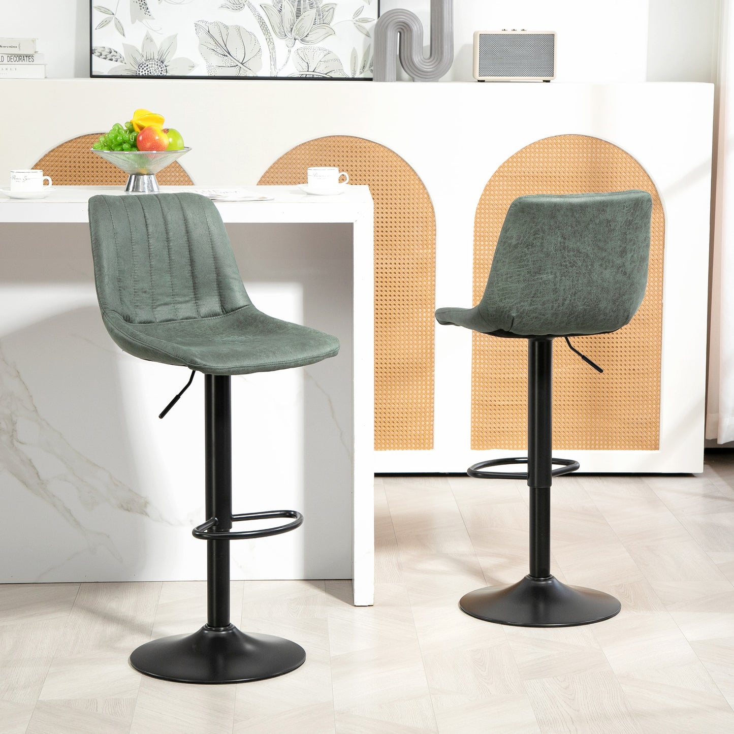 Adjustable Bar Stools Set of 2 Counter Height Barstools Dining Chairs 360° Swivel with Footrest for Home Pub, Green