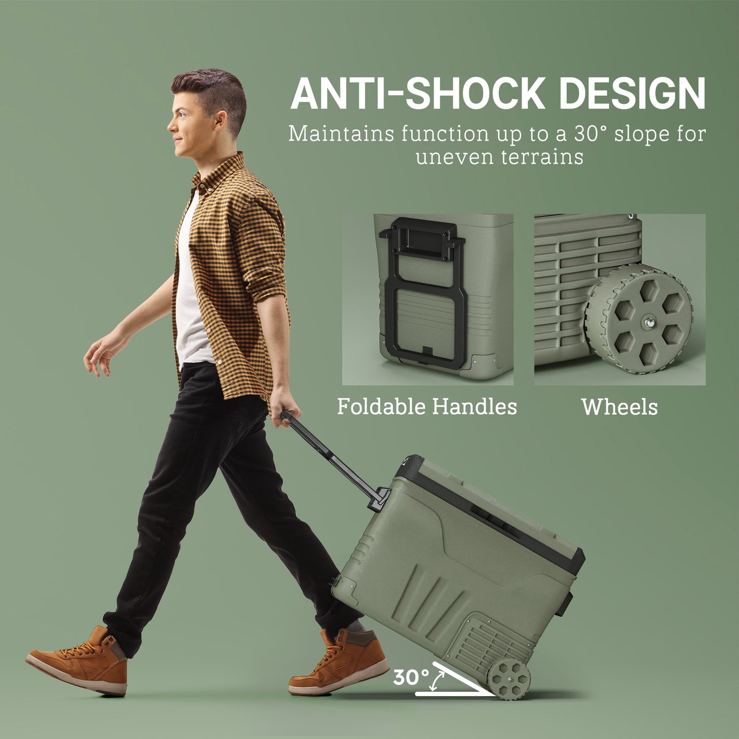 45L Camping Fridge Freezer Dual Zone, Portable Car Fridge 12V/24V DC & 100-240V AC, Electric Cool Box -20℃-20℃ with Wheels and LED Light