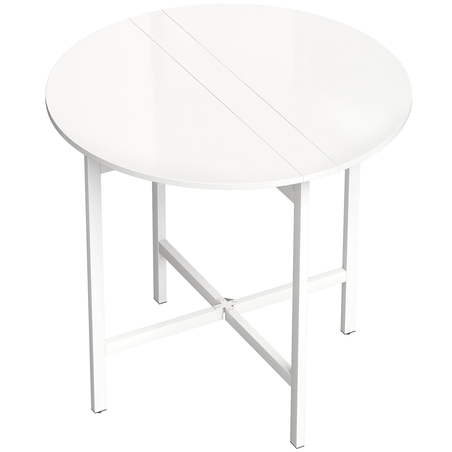 Drop Leaf Folding Dining Table | Round Top | 3 Modes | Folds to 11.5cm | Melamine Waterproof Top | Steel Frame | 30kg | White