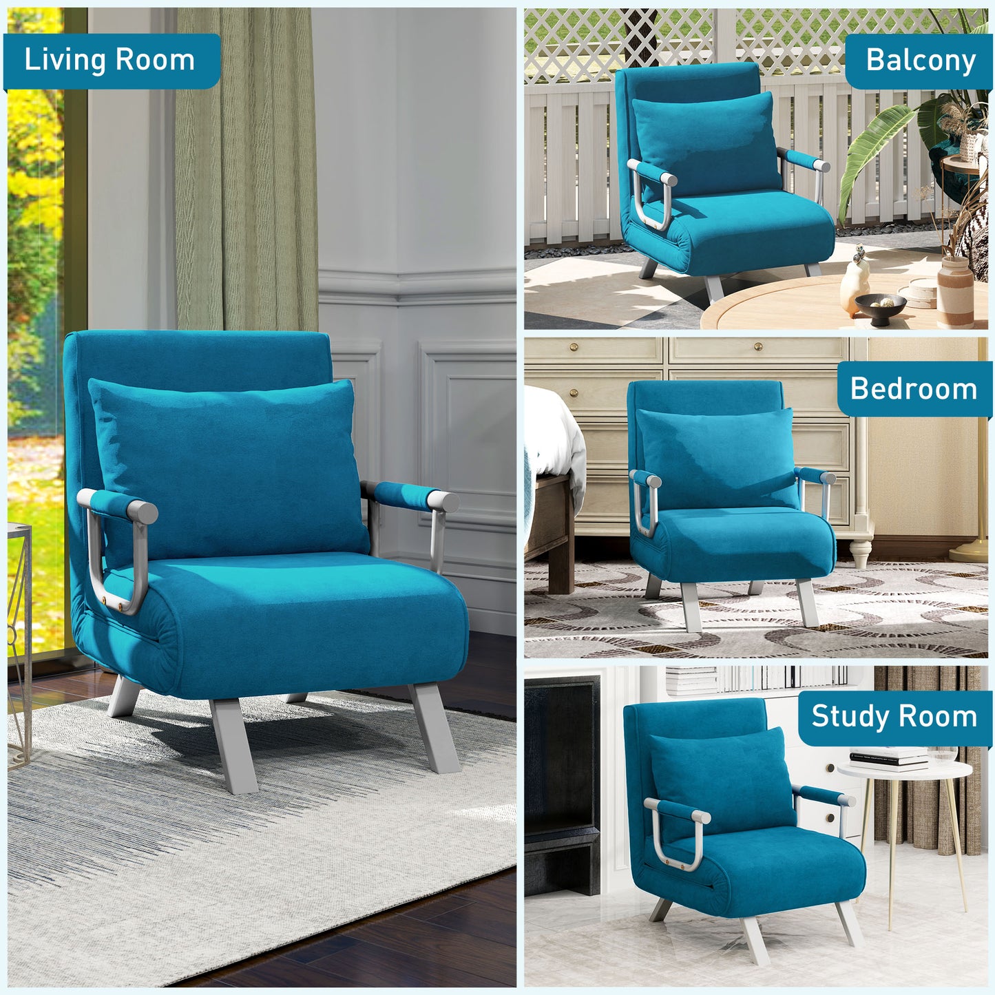 4-in-1 Faux Suede Chair Bed - Blue