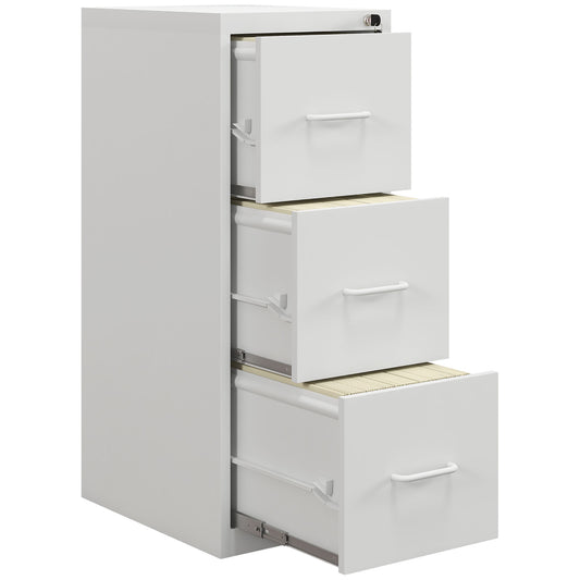 Three-Drawer Modern Steel Filing Cabinet Organiser Storage Unit - White