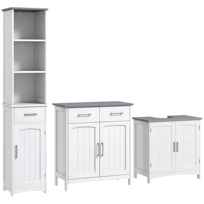 Kleankin Bathroom Furniture Set with Adjustable Shelves, Tall Bathroom Storage Cabinet with Open Shelves, Bathroom Floor Cabinet with Drawers, Pedestal Sink Cabinet, White