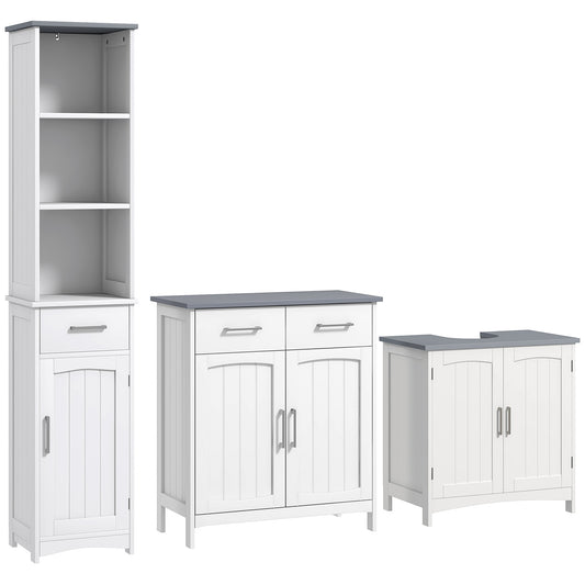 Kleankin Bathroom Furniture Set with Adjustable Shelves, Tall Bathroom Storage Cabinet with Open Shelves, Bathroom Floor Cabinet with Drawers, Pedestal Sink Cabinet, White