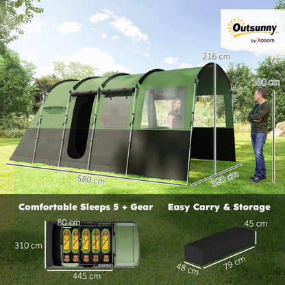 8-Person Camping Tent, Waterproof Family Tent, Tunnel Design, 4 Large Windows, Sleeping Cabins 3000mm Water Column Green - Blue