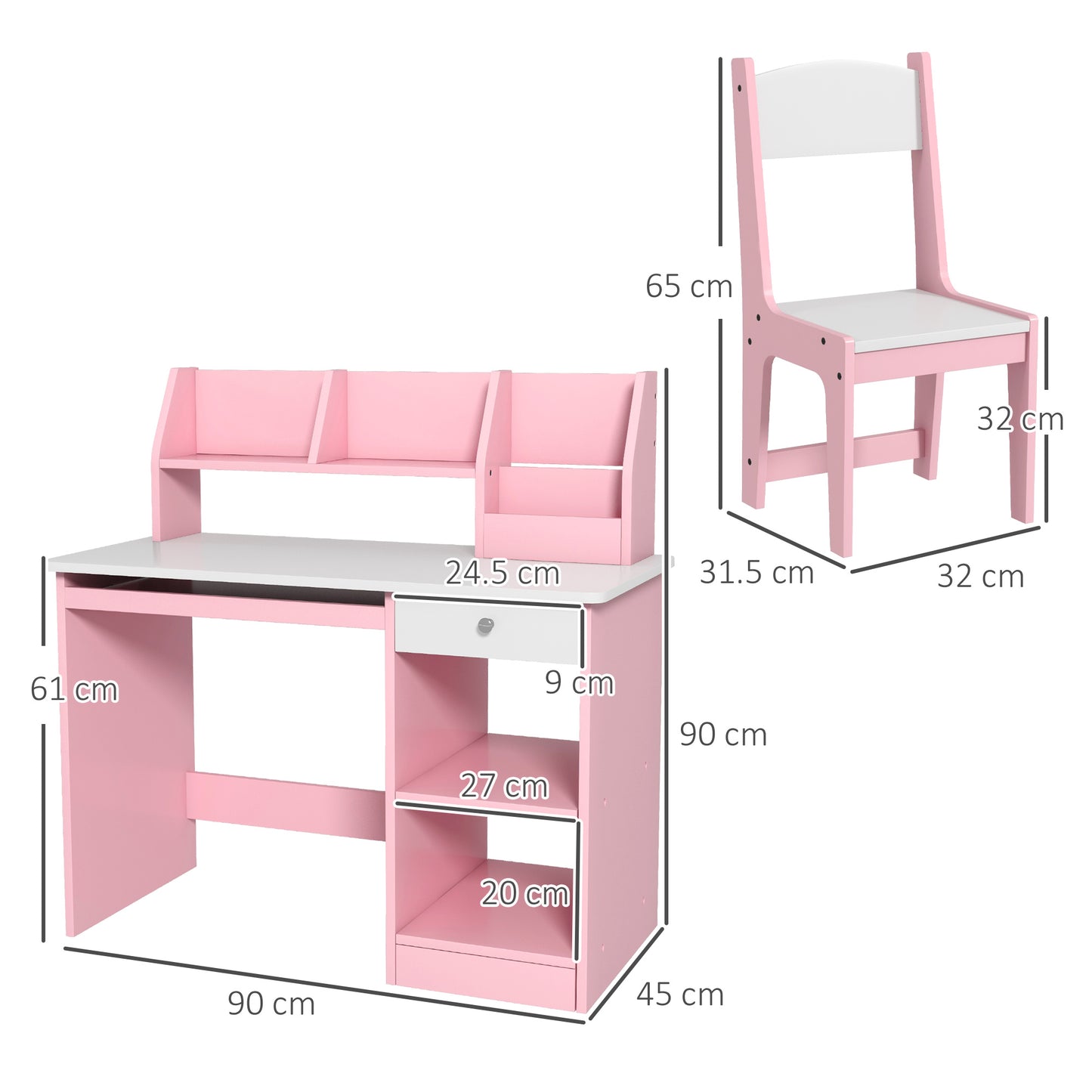 ZONEKIZ Two-Piece Kids Desk and Chair Set with Storage, for Ages 5-8 Years - Pink / Grey