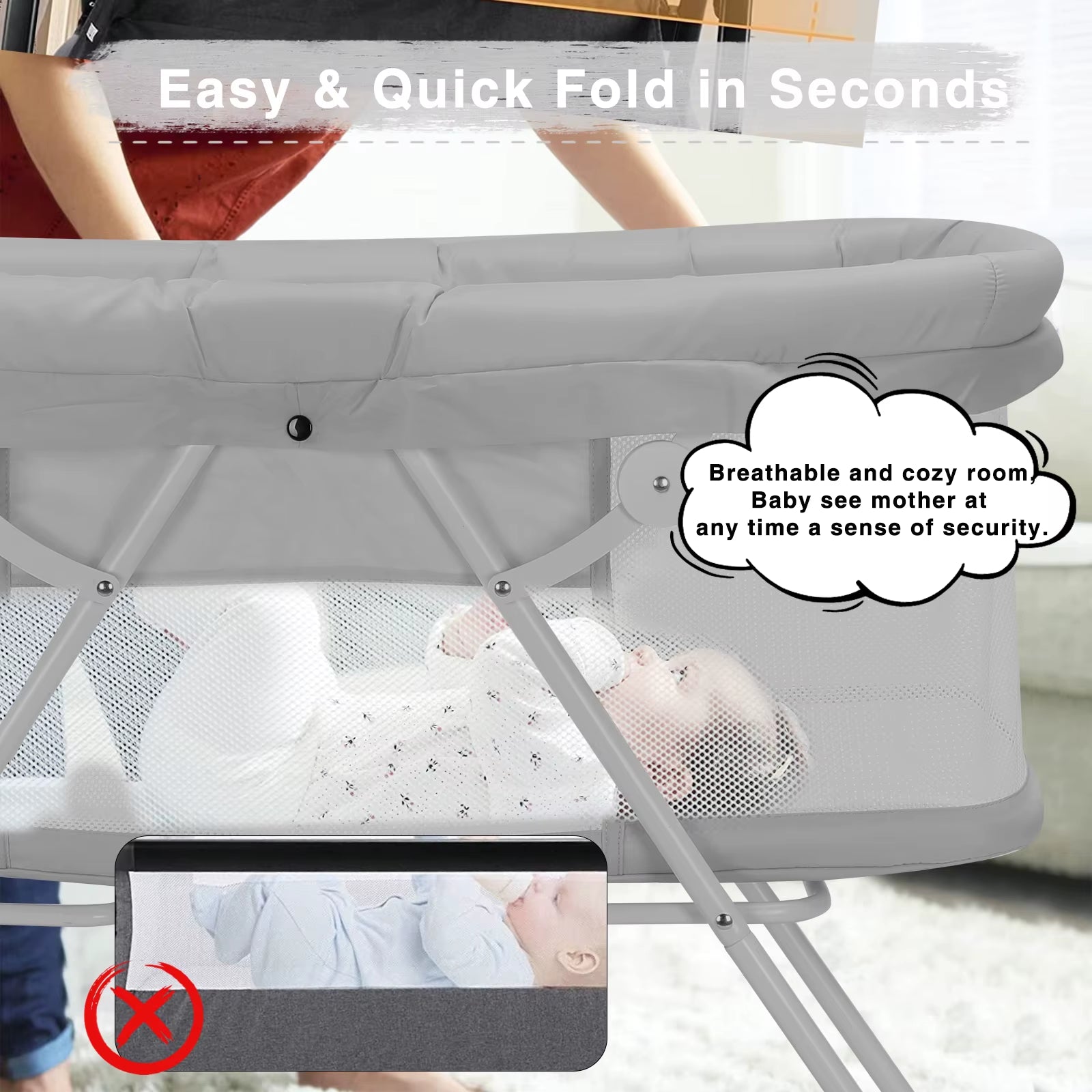 UBRAVOO Baby 2 in 1 Cribs And Cradles With Mattress Multifunction Bedside Rocking For Newborn Easy Folding Travel Cot