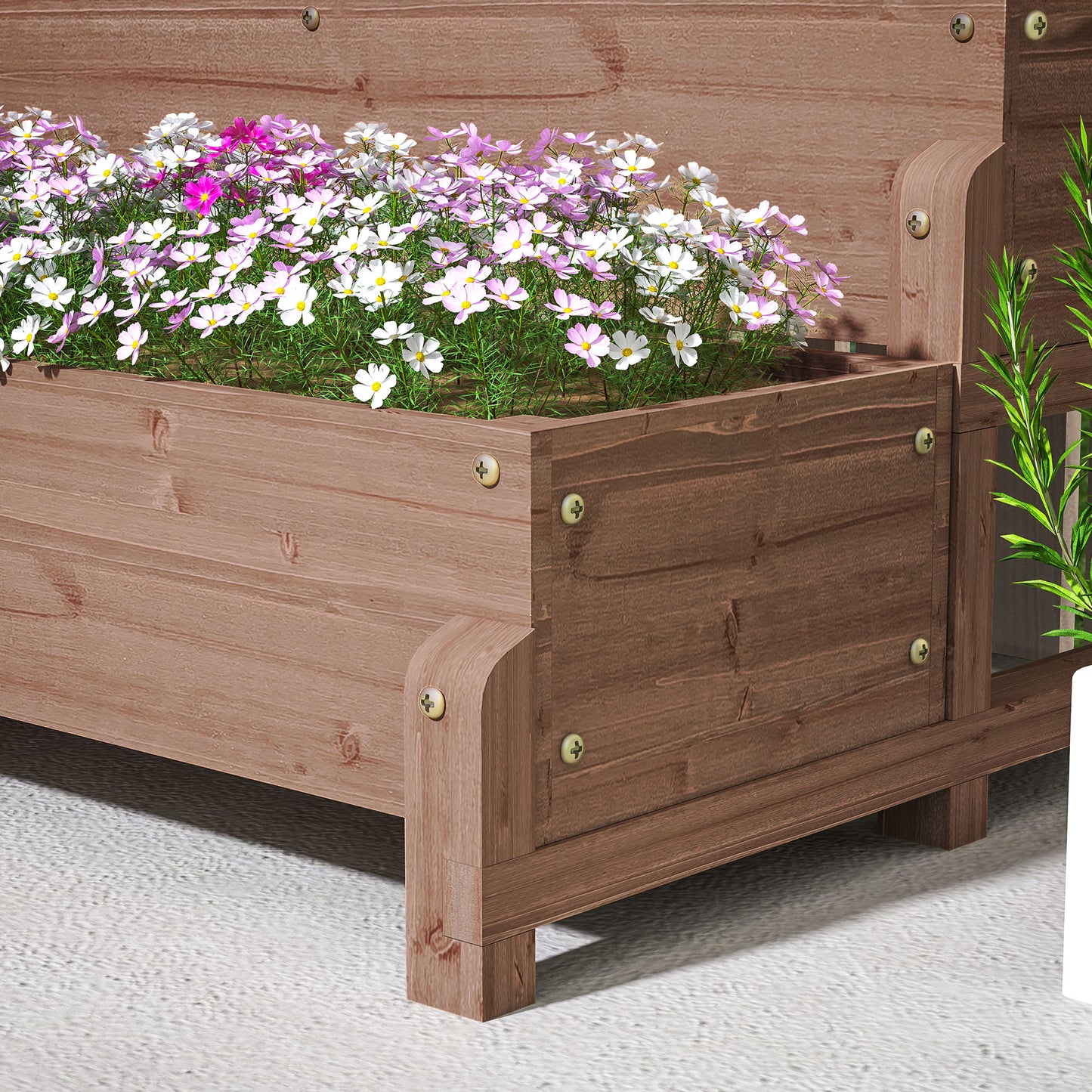 2-Tier Raised Bed with Trellis, Wooden Elevated Planter Box, Outdoor Raised Planter for Climbing Plants, Fruits, Vegetables, Flowers, Brown