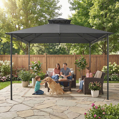 3x3m Garden Gazebo | Double-Tier Roof | UPF 50+ Waterproof | Rust-Resistant Metal Frame | 6-8 People | Dark Grey