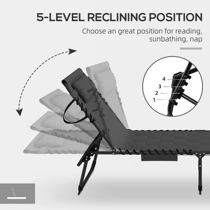 Outsunny Padded Sun Lounger, with Five-Position Reclining Back - Black