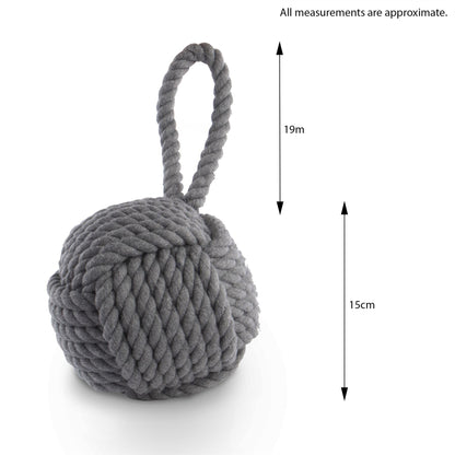 Maison & White Rope Knot Door Stop | Grey Cotton Nautical Doorstop | Weighted Sand & Polyester Filling | 15cm Ball & Carry Loop