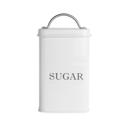 Stainless Steel Tea Coffee Sugar Canisters | Set of 3 | Airtight Lids | Labelled | Vintage Design | 17x10x10cm | 2-Year Warranty | White