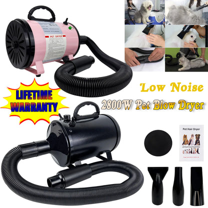 Pet Dog Cat Grooming Hairdryer Professional 2800W Variable Speed Powerful Efficient Hair Fur Blower Dryer With 3 Nozzles