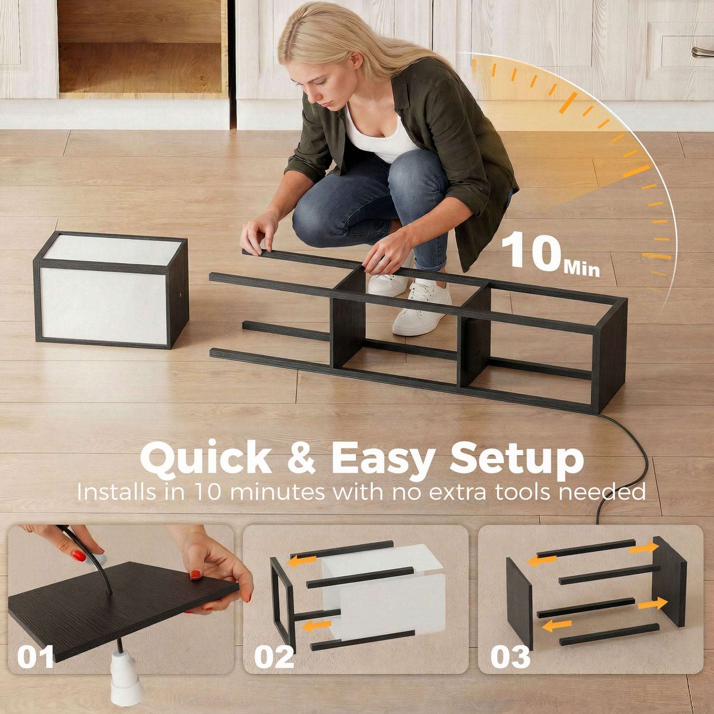 Floor Lamp with 3 Shelves | Column Design | MDF | E27 LED Included | Foot Switch | 160cm | 2.5kg per Tier | Black