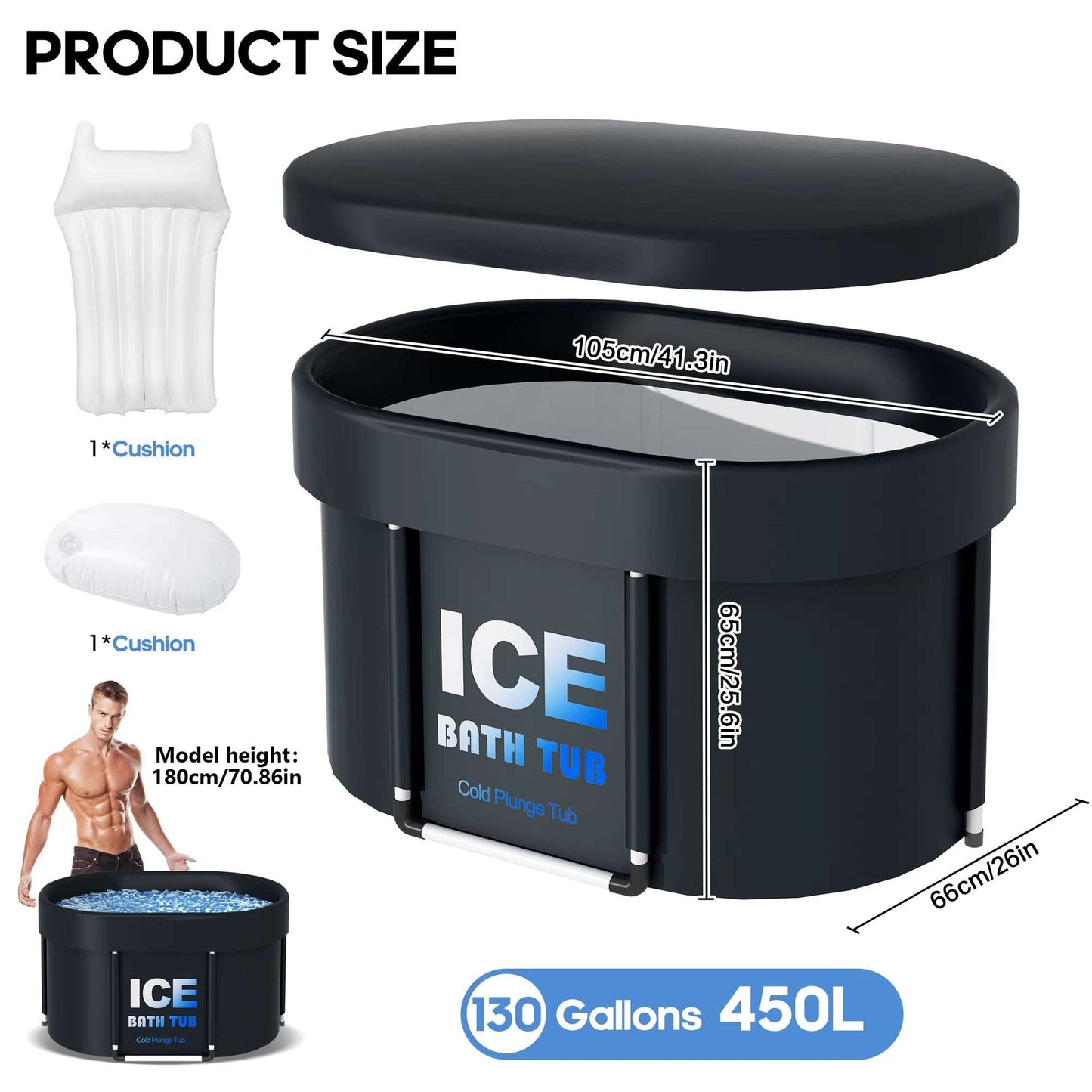Oval Ice Bath Tub with Lid for Athletes 450L Portable Cold Plunge Tub for Cold Water Therapy 6 Layers Ice Baths at Home Outdoor