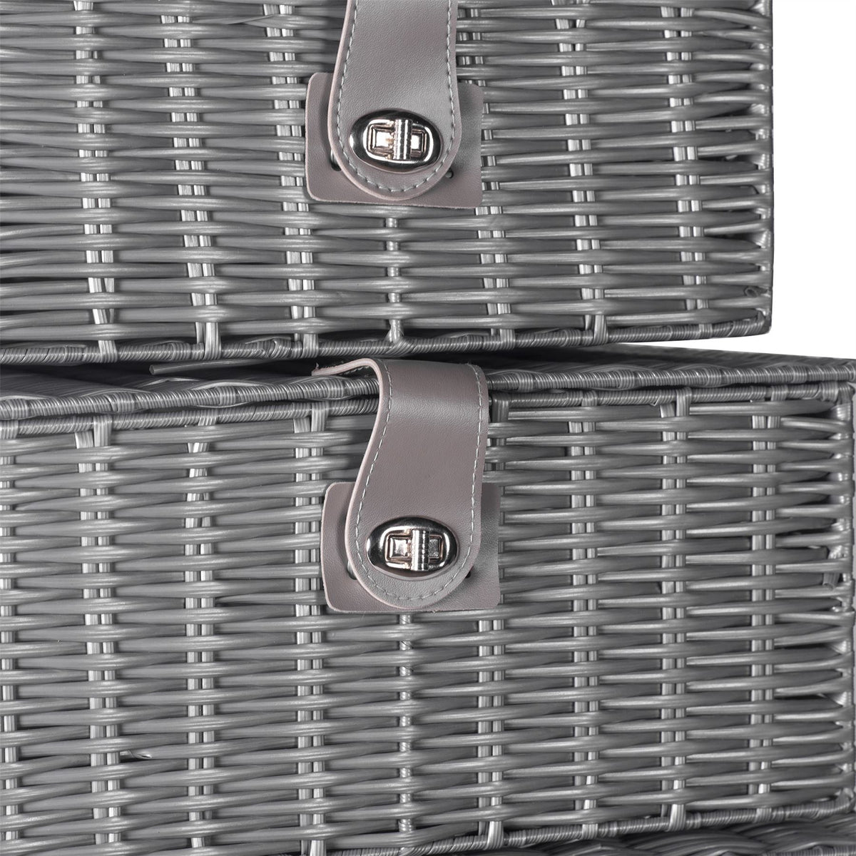 Maison & White Resin Woven Storage Baskets | Set of 3 Grey Lidded Boxes | Small, Medium & Large | Side Handles & Twist Clasps